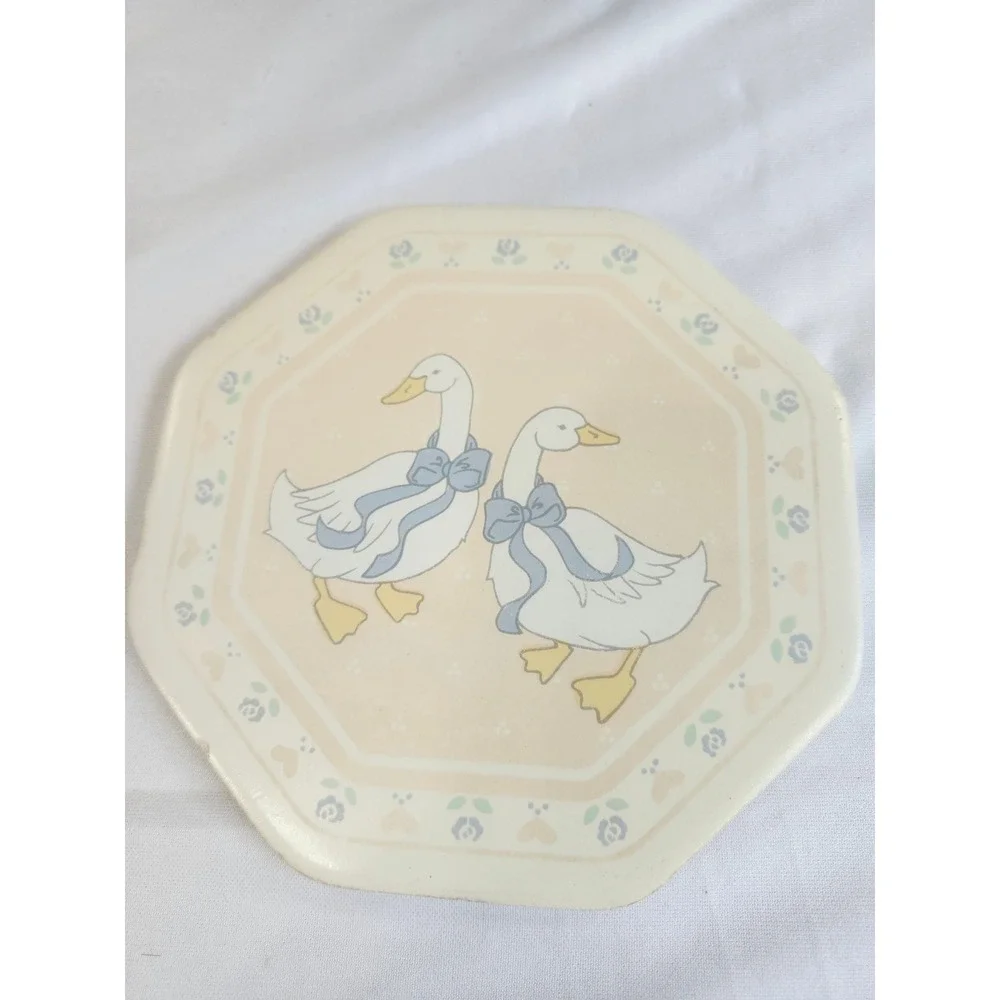 Vintage Ceramic Goose Trivet Hot Pot Tile Cork Backing Country Farmhouse Decor